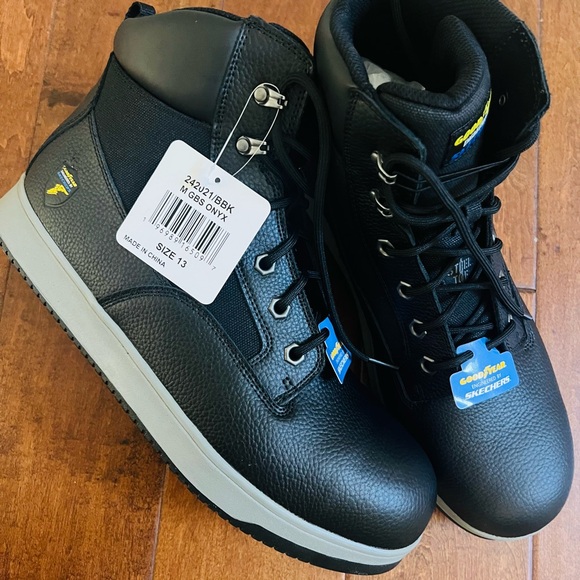 GOOD YEAR.
ENGINEERED BY
SKECHERS size 13 BLACK NEW WORK BOOTS - Picture 2 of 11